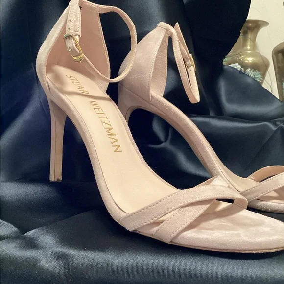 Stuart Weitzman “Nudest II” in Blush Pink Suede Ankle-Strap, Summer Heels 8 - Picture 2 of 9